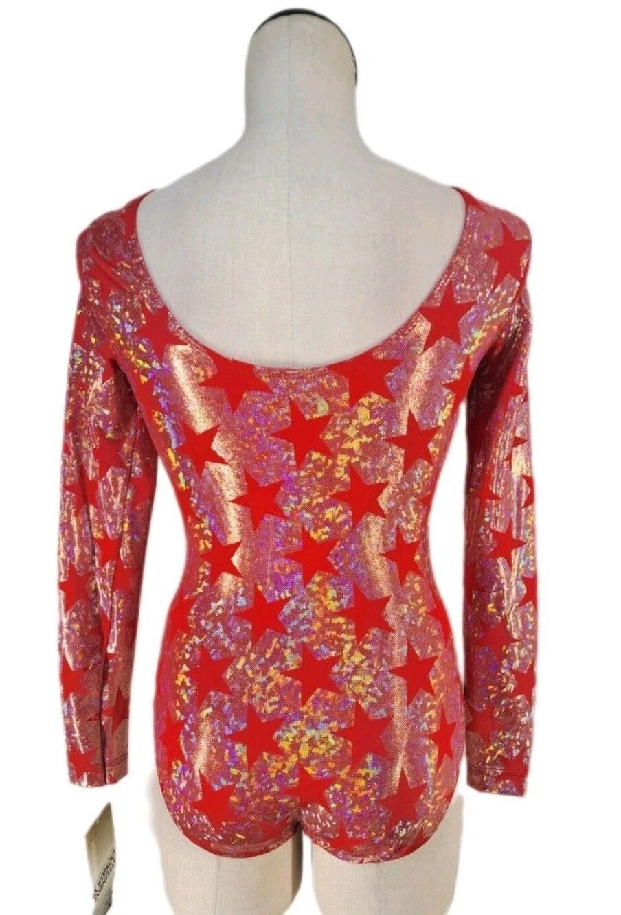 GK Elite VTG Holographic Americana Red Star Shimmering LS Logo Leotard Size AXL - Picture 6 of 16